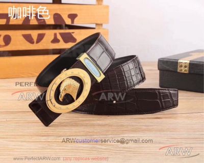 AAA Copy Stefano Ricci Leather Belt - Yellow Gold Diamond Set Eagle Buckle